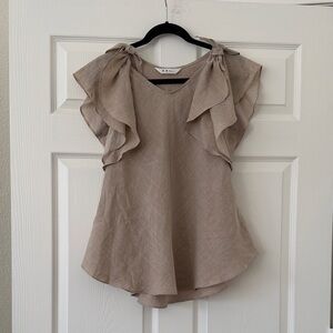 Made in Korea 100% Linen Ruffle Sleeve Swing Top